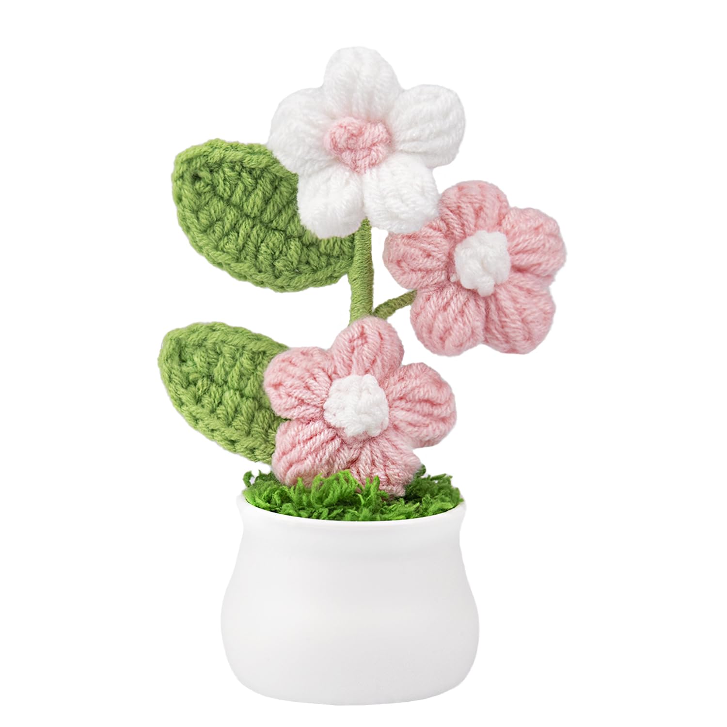Knitting Crochet Puff Flowers Potted Plants, Gradient Colorful Flowers for Friends, Family and Lover, Handmade Flowers for Home Office Decoration