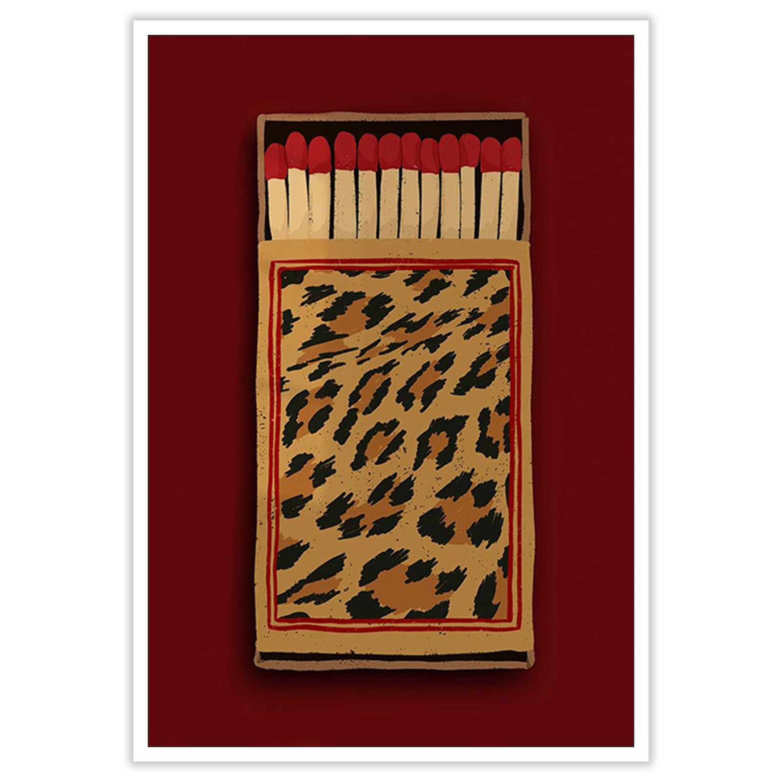 Vintage Leopard Wall Art Red Poster Fashion Cheetah Decor