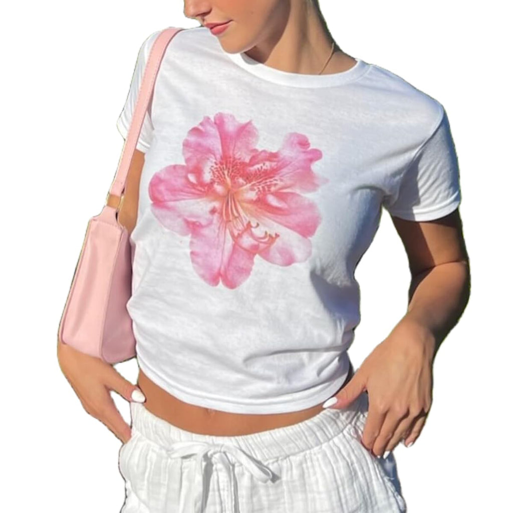 Women Hawaii Baby Tees Y2K Short Sleeve Crewneck Aesthetic Graphic Slim Fit Crop Tops