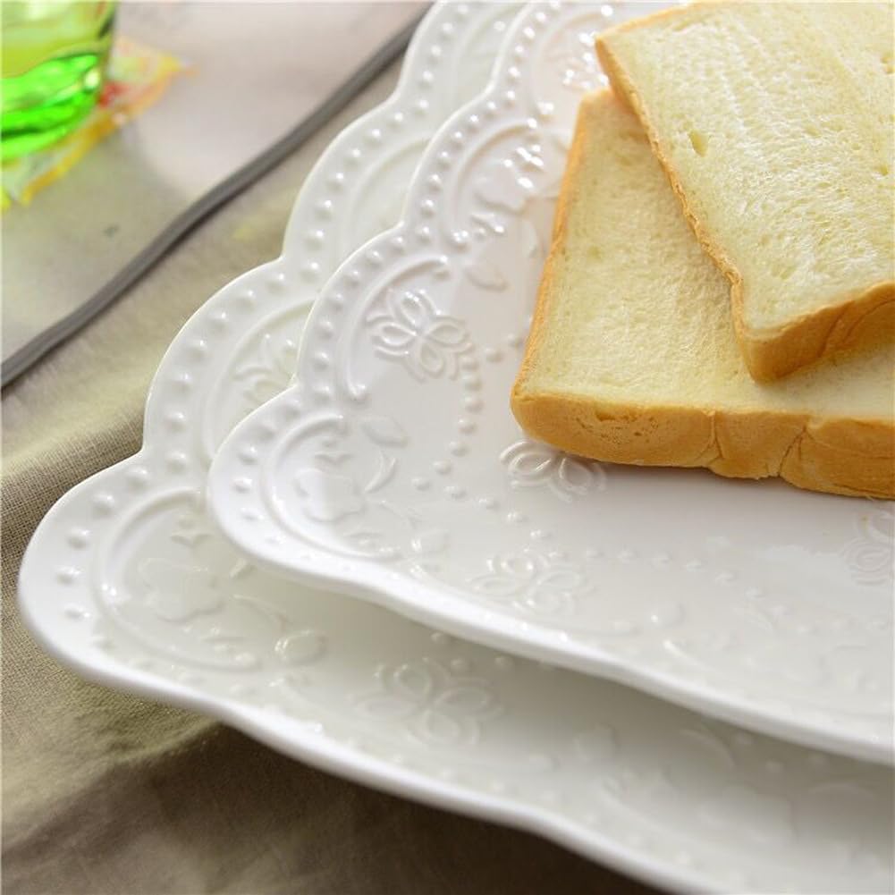 Elegant Square Embossed Lace Plate Bone China Dessert Plate Ceramic Plate Afternoon Tea