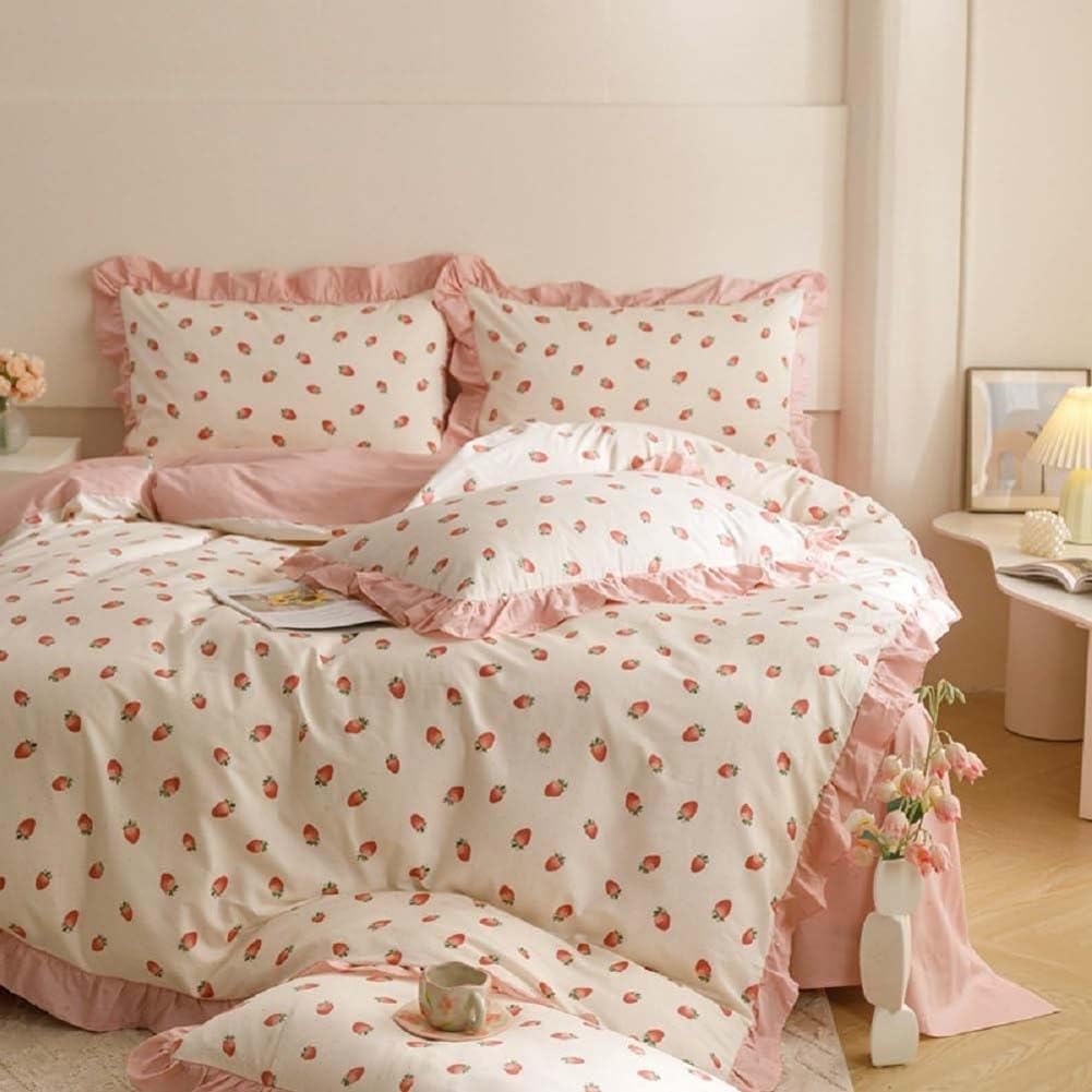 Duvet Cover Printed Bedding Set 3Pcs Girls Kawaii Pattern Comforter Cover with Zipper Closure Soft Breathable Microfiber