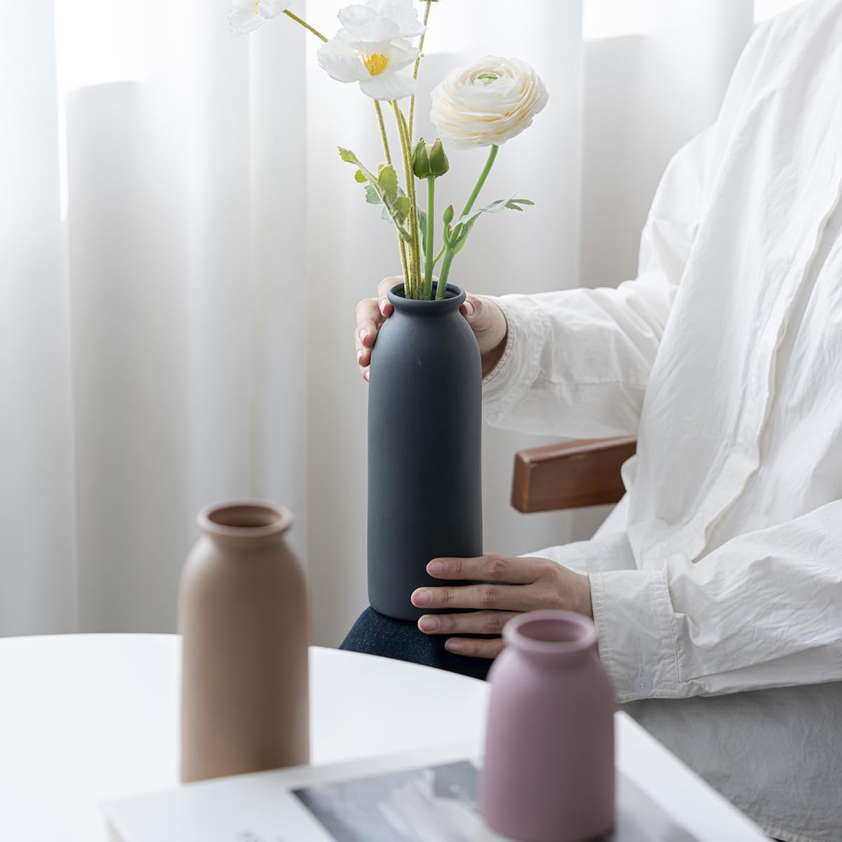 Tall Decorative Ceramic Vase Set, 3 Pieces