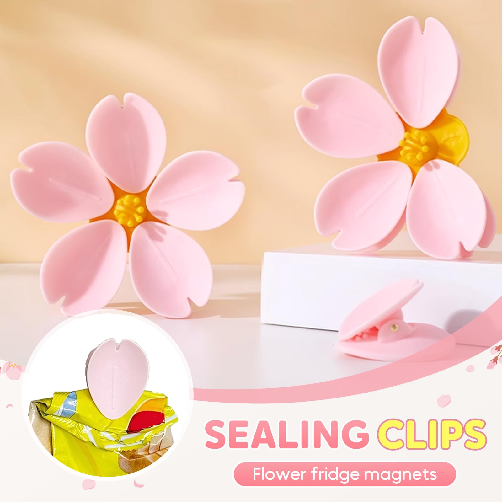 Cherry Blossom Magnetic Snack Sealing Clip, Reusable Chip Bag Clips, Grip Sticks Food Clips for Bags, Kitchen Decor Bag Sealers