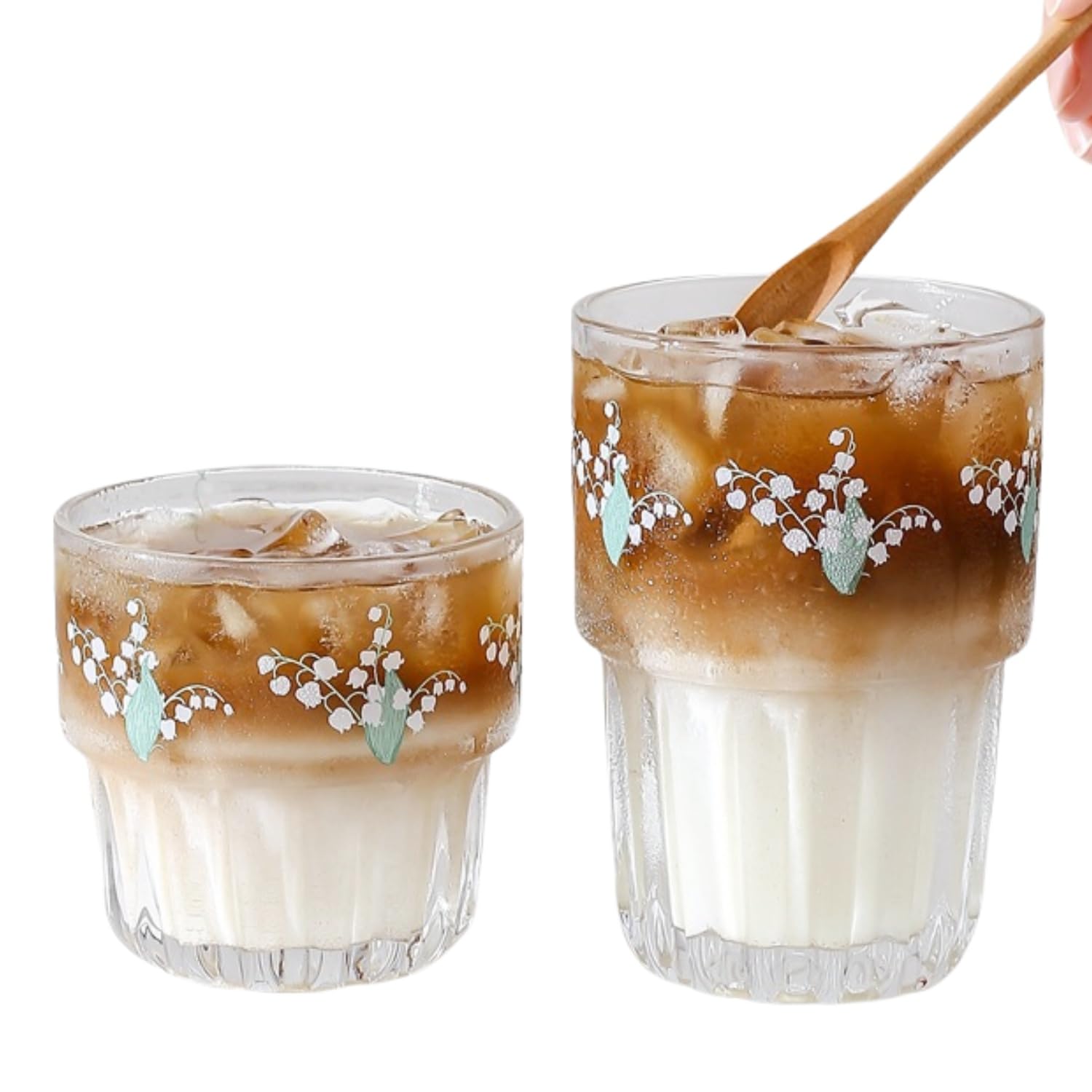 Set of 2 12 oz French Drinking Glasses Floral Juice Cup Cute Rabbit Bow Glass Cups