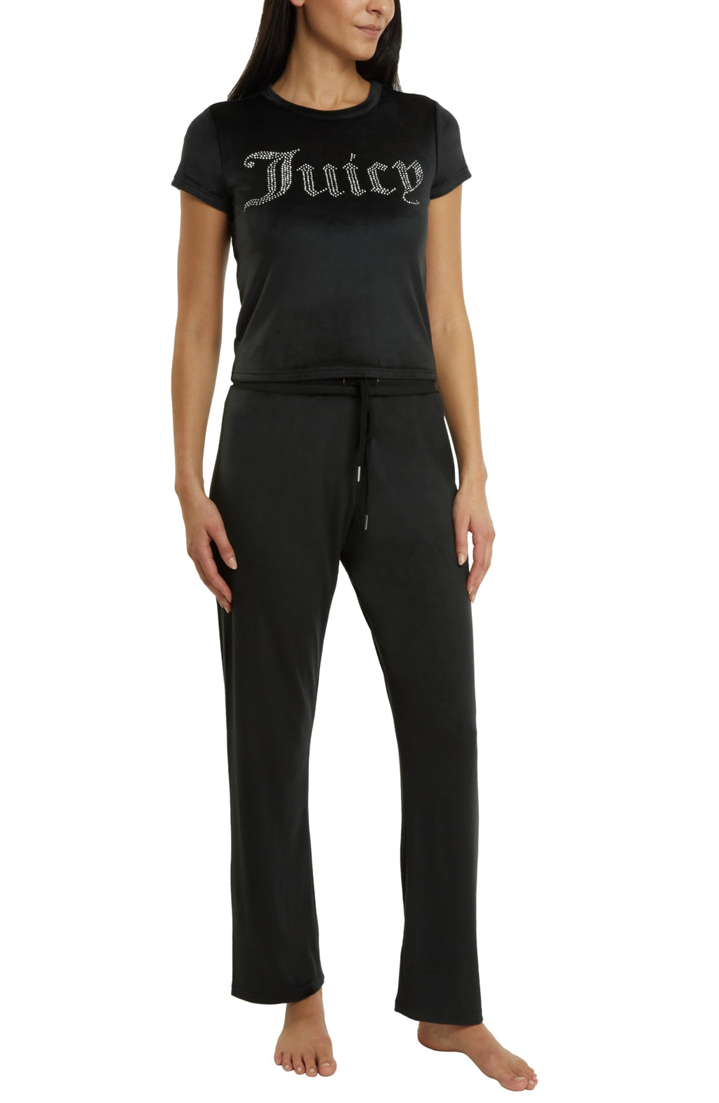 Juicy Couture Women's 2-Piece Velvet Fleece Lounge Sleepwear Set â€?Short Sleeve Shirt and Pants