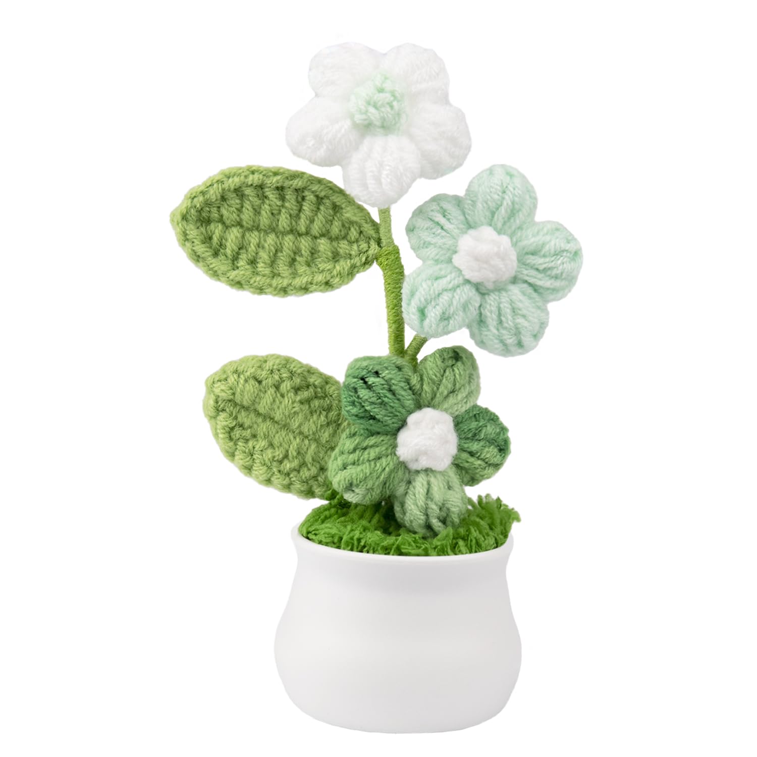 Knitting Crochet Puff Flowers Potted Plants, Gradient Colorful Flowers for Friends, Family and Lover, Handmade Flowers for Home Office Decoration