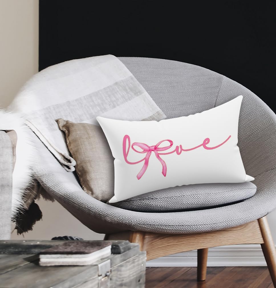 Coquette Pink Bow Love Lumbar Pillow Covers 12x20 Decorations Room Decor