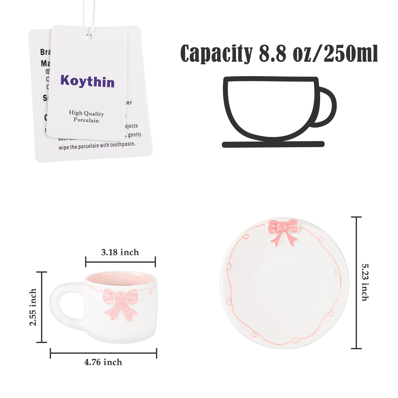 Elegant Bowknot Tea Cup and Saucer Set, Ceramic Tea Mug Set with Butterfly Bow Design, Perfect for Afternoon Tea or Home Décor