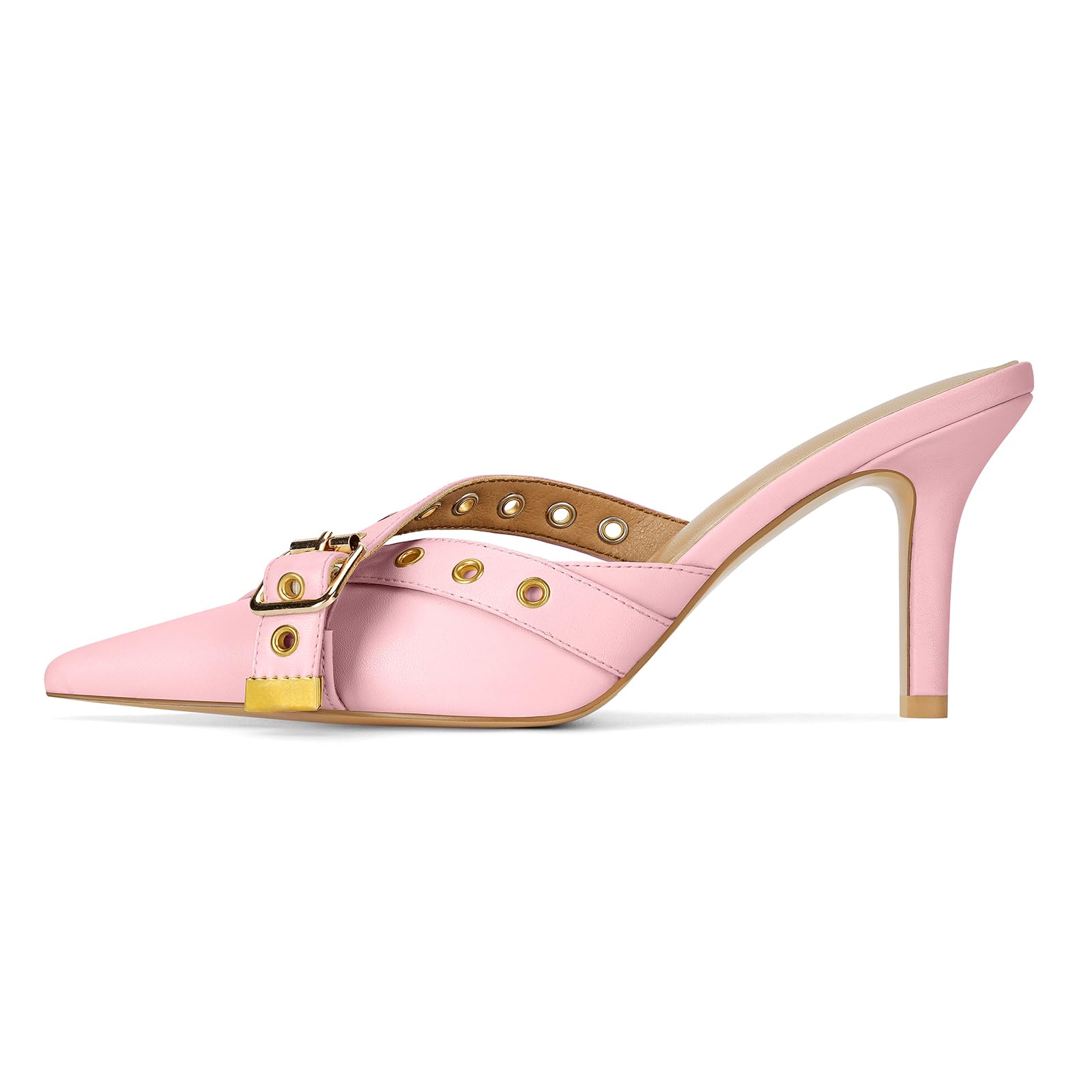 Pointed Closed Toe Dressy Bow Heel Vintage Heeled Mules Sexy Pointy Studded Slip on Stiletto Pump Shoes