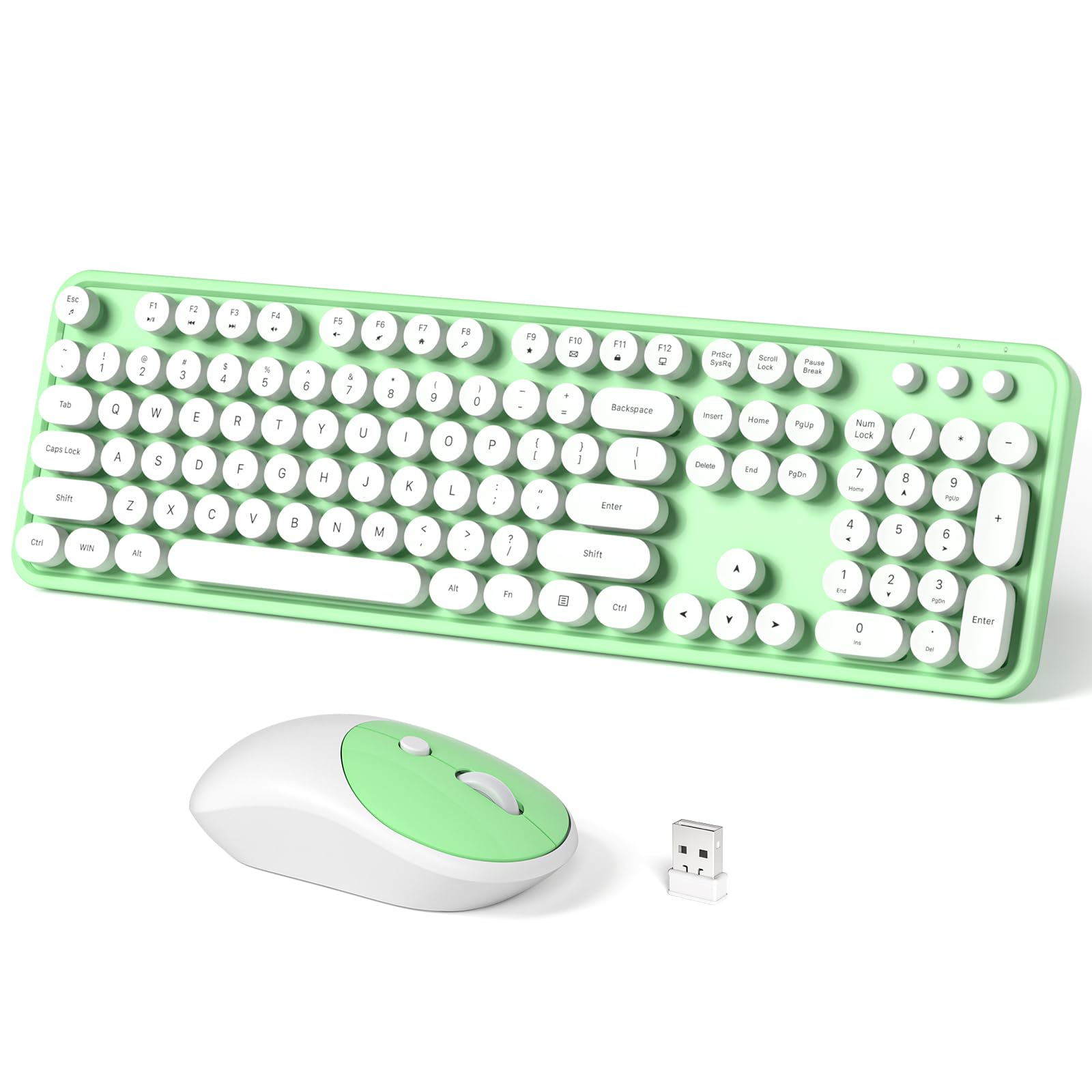 Wireless Keyboard and Mouse Combo, Full-Sized Typewriter Keyboards, Cute Cat Shaped Wireless Mouse, USB Plug and Play for Windows, Computer, PC, Laptop, Desktop