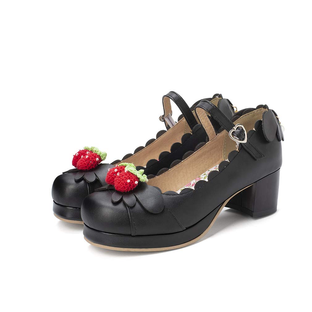 Women's Cute Lolita Cosplay Shoes Mid Chunky Heel Mary Jane Pumps