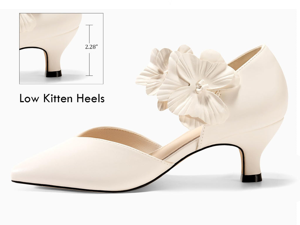 Women's Low Kitten Heels Dressy Shoes Comfortable Closed Toe Flower Slip on