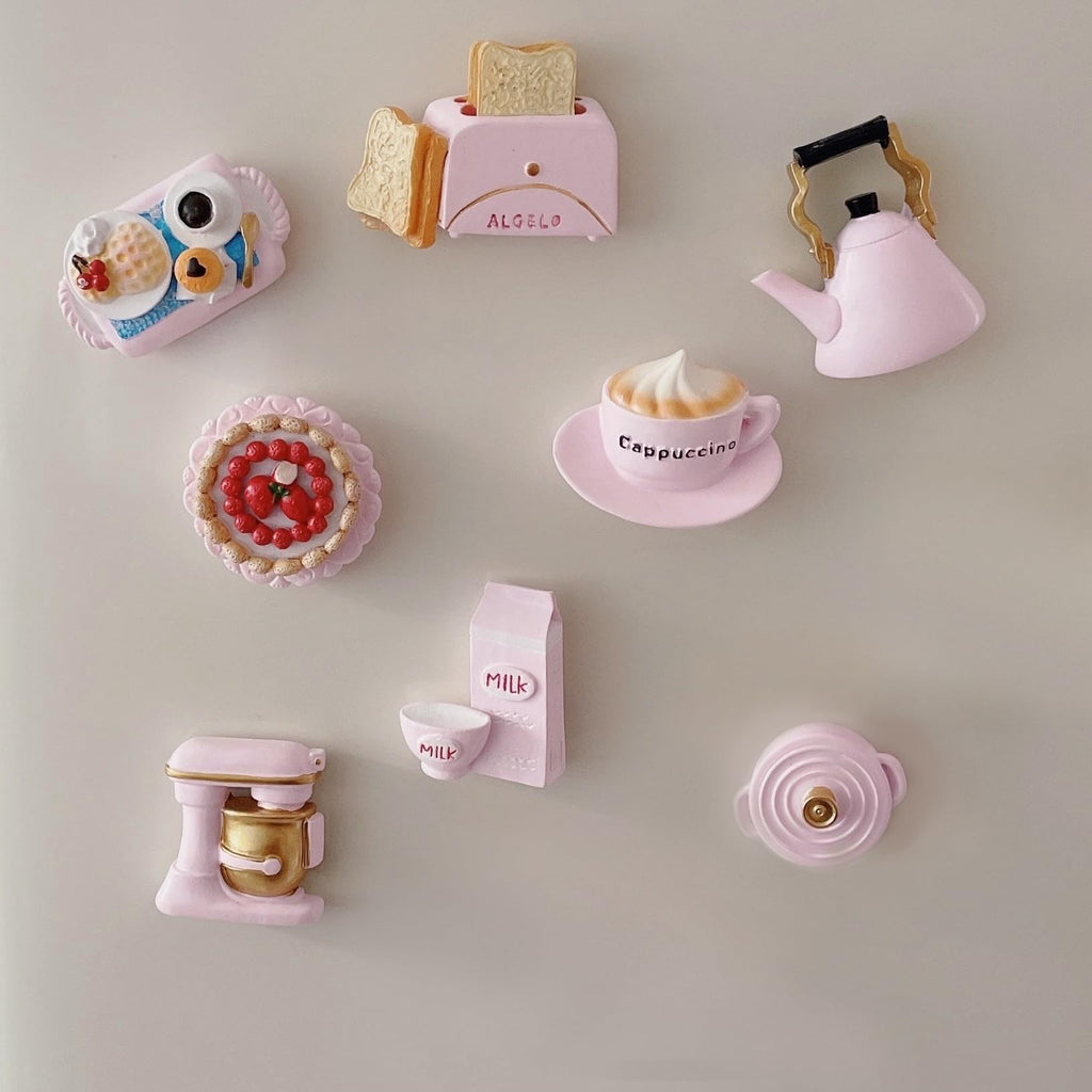Cute Pink Aesthetics Kitchen Refrigerator Magnets â€?Strong Magnetic Hand-Painted Decor, Eco-Resin Magnets for Fridge