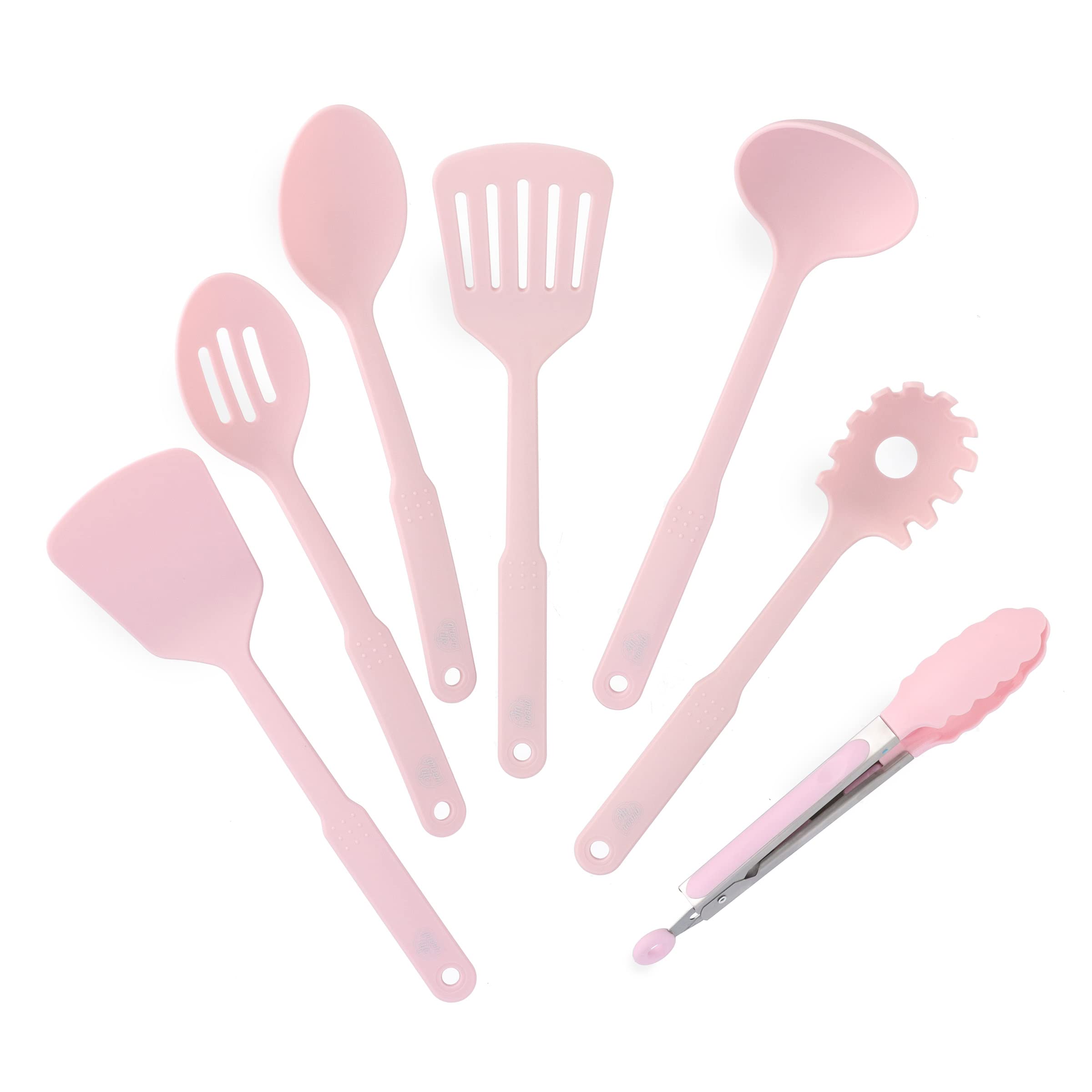 Cooking Tools and Utensils, 7 Piece Nylon Set including Spatulas Turner Spoons and Tongs, Dishwasher Safe
