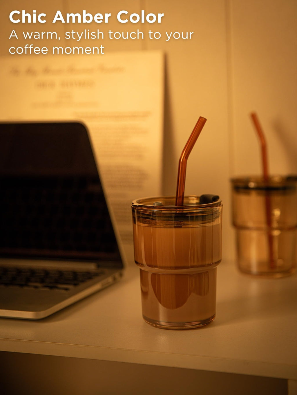 Glass Tumbler with Straw and Lid, Reusable Iced Coffee Cup Tumbler, Cute Glass Cups 13oz