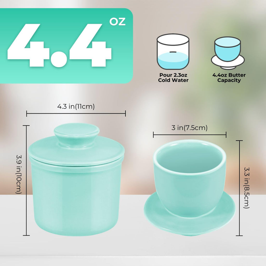 Porcelain French Butter Keeper Crocks with Lids â€?Set of 2 Farmhouse-Style Butter Dishes