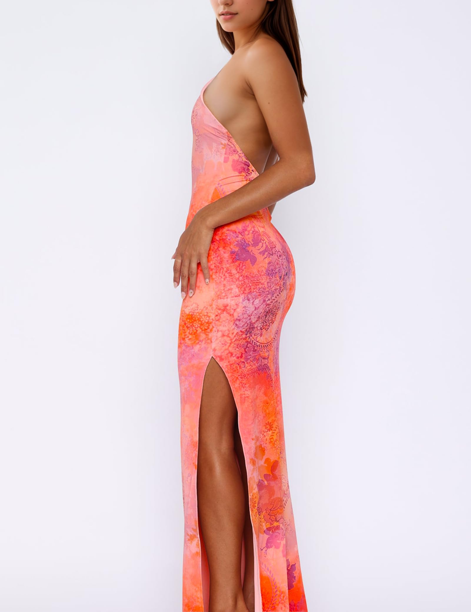 Women Sexy Backless Satin Maxi Dresses Spaghetti Strap Floral Print Dresses Slim Fit Elegant Long Dresses Night Party Outfits