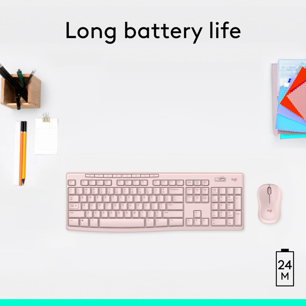 Rose Wireless Keyboard and Mouse Combo â€?2.4 GHz, Compact Mouse, 8 Multimedia Shortcuts, Long-Lasting 2-Year Battery, Compatible with Windows PC & Laptop