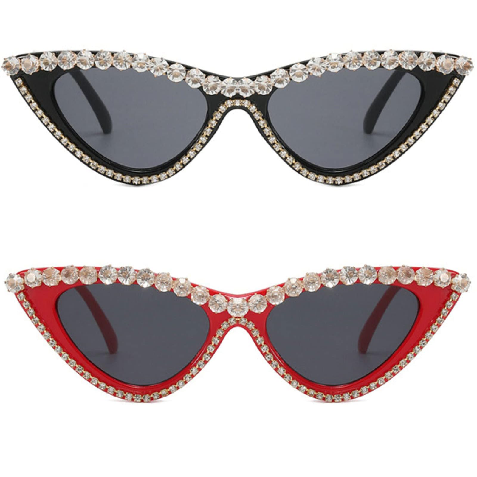 Coquette Bling Sunglasses Crystal Rhinestone Shades Retro Half Rim Women Cat Eyewear