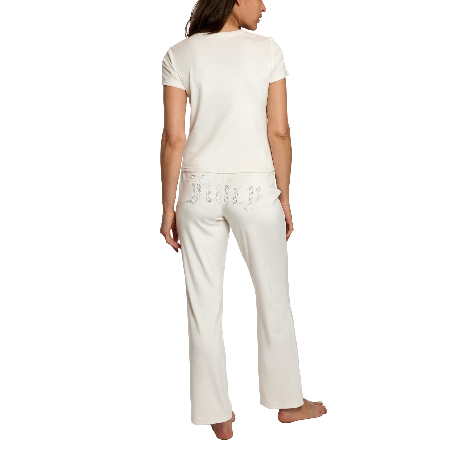 Juicy Couture Women's 2-Piece Velvet Fleece Lounge Sleepwear Set â€?Short Sleeve Shirt and Pants