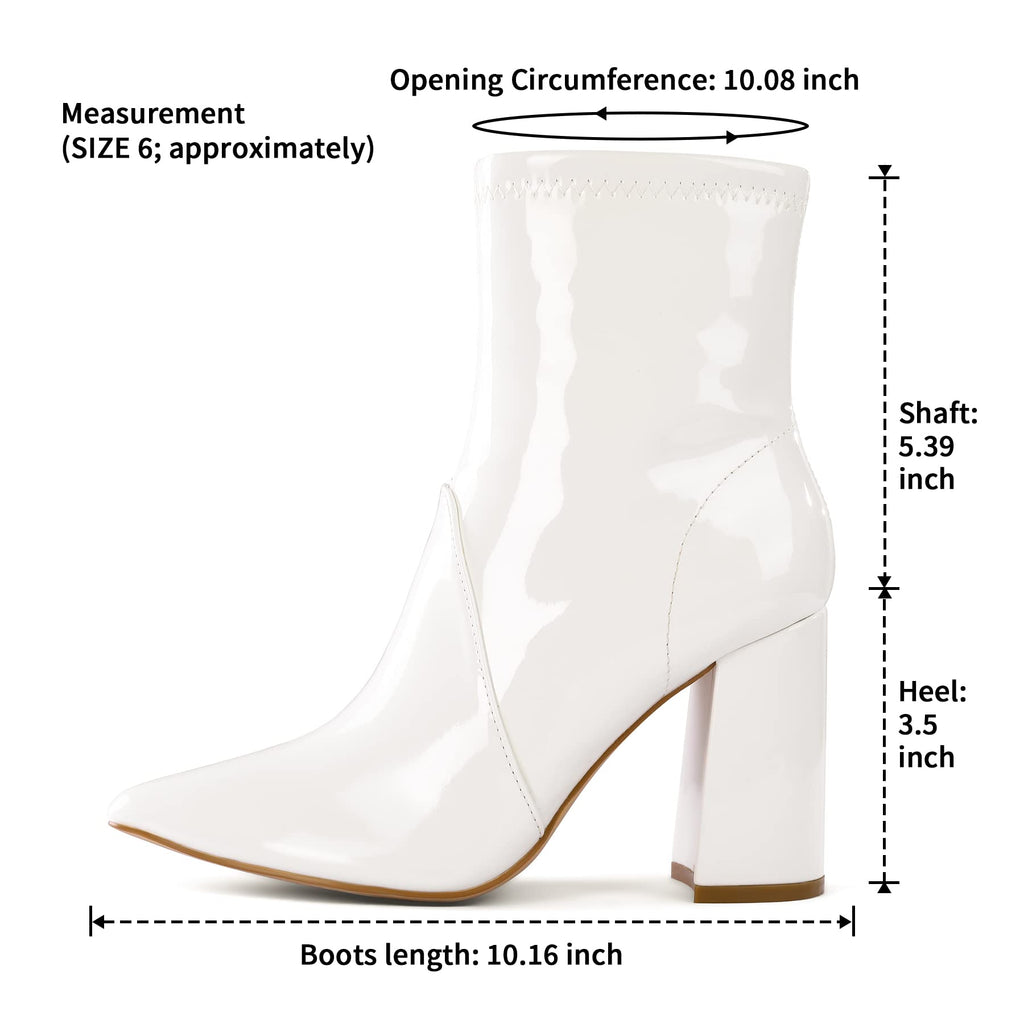 Women's GoGo Boots Mid Calf Block Heel Ankle Boots Pointed Toe Patent Leather Side Zipper Booties