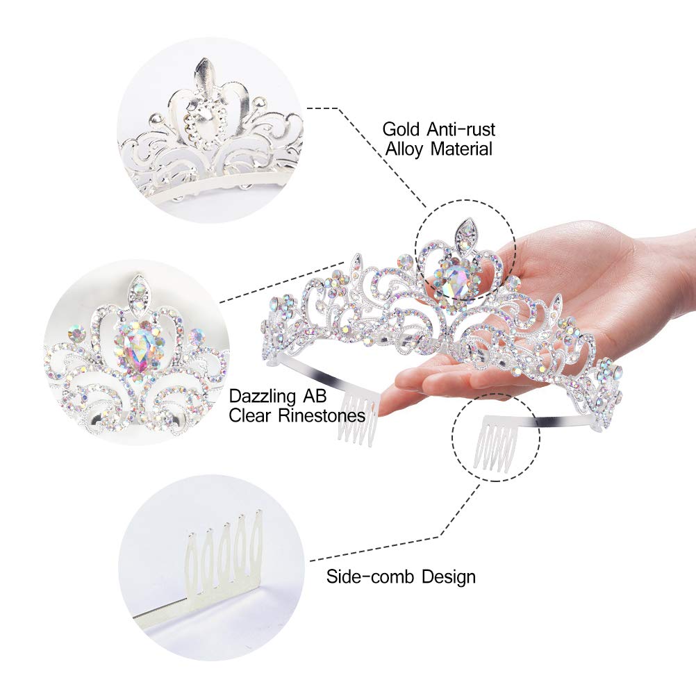 Princess Crystal Tiara Crown Headband Elegant Crown With Combs