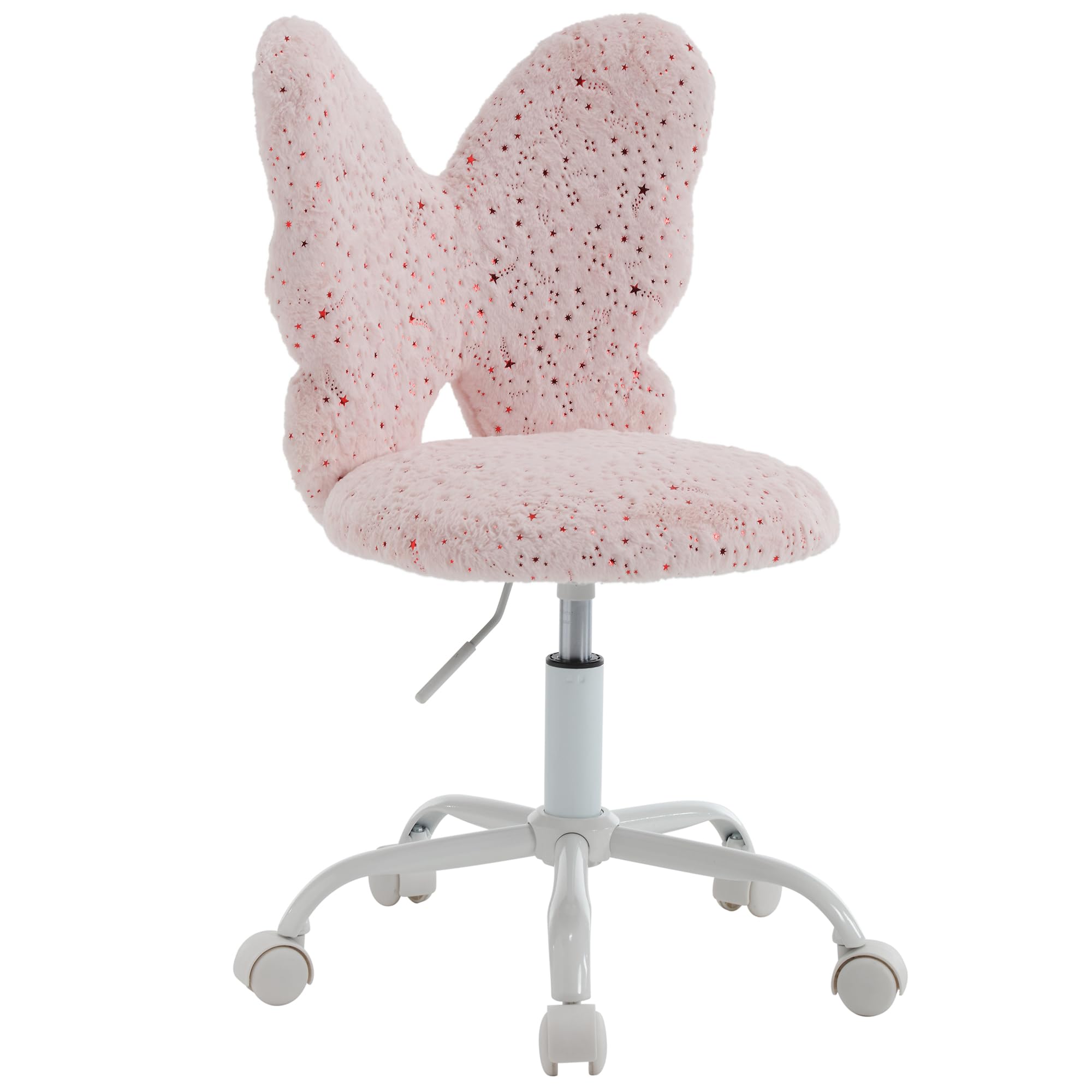 Kids Desk Chair Butterfly Faux Fur Study Chair Adjustable Vanity Chair, Small Cute Student Task Chair with White Foot