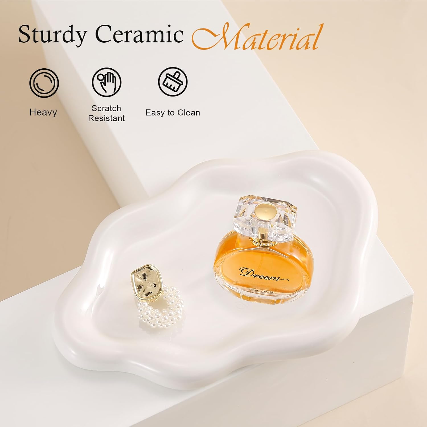 Ceramic Jewelry Tray â€?Decorative Cloud Vanity Dish, Ring Holder, and Trinket Plate for Women, Aesthetic Room Décor â€?White, Medium