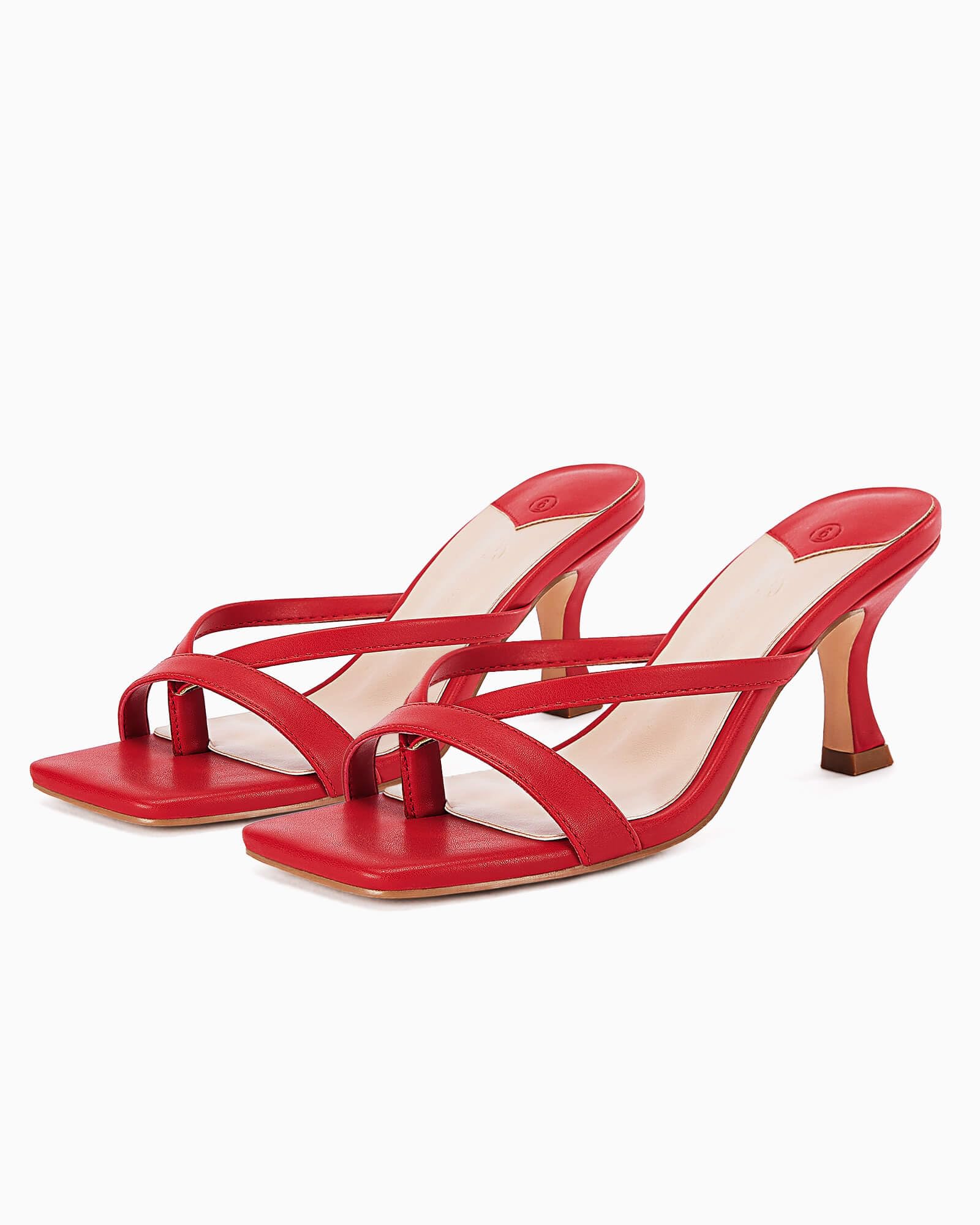 Womens Square Open Toe Heels Sandals Slides Thong Stiletto Backless Slip on Slippers Shoes