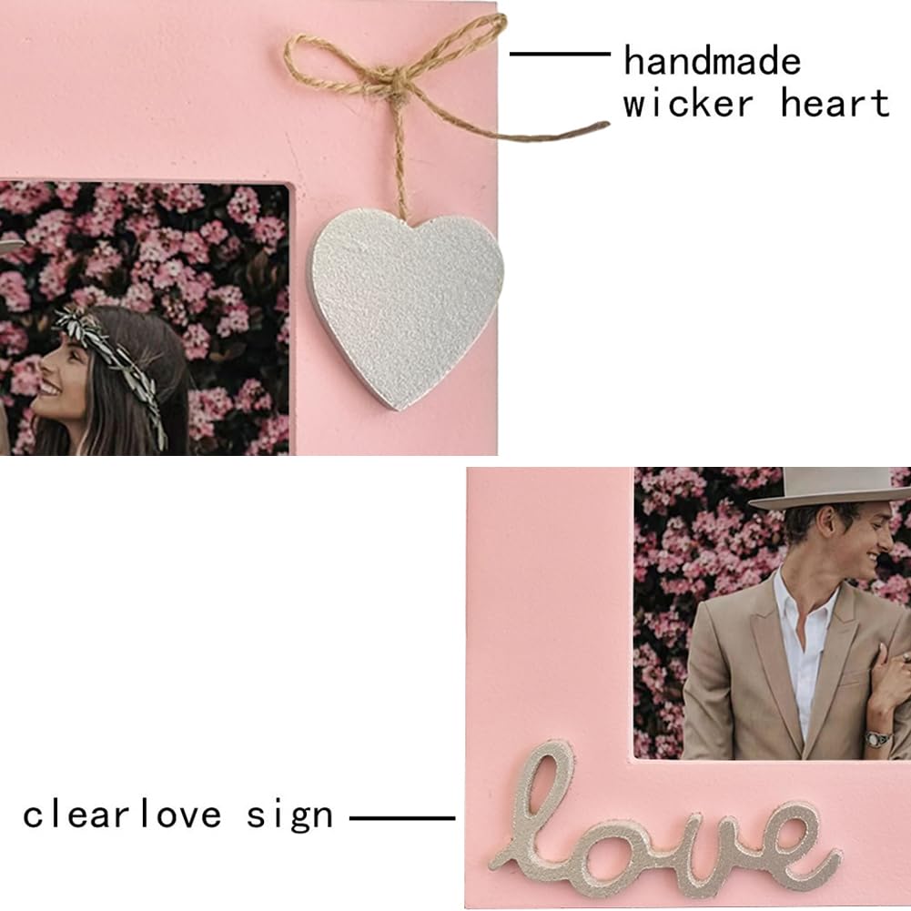 Love Picture Frame with Heart for Table Top and Wall Mounting-Distressed Wooden Photo Frame HD Glass Inside