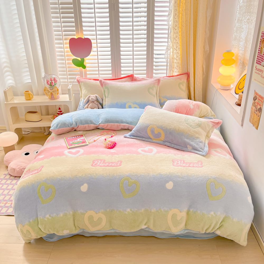 Kawaii Twin Duvet Cover Set â€?Soft Reversible Bedding with Fluffy Comforter Cover