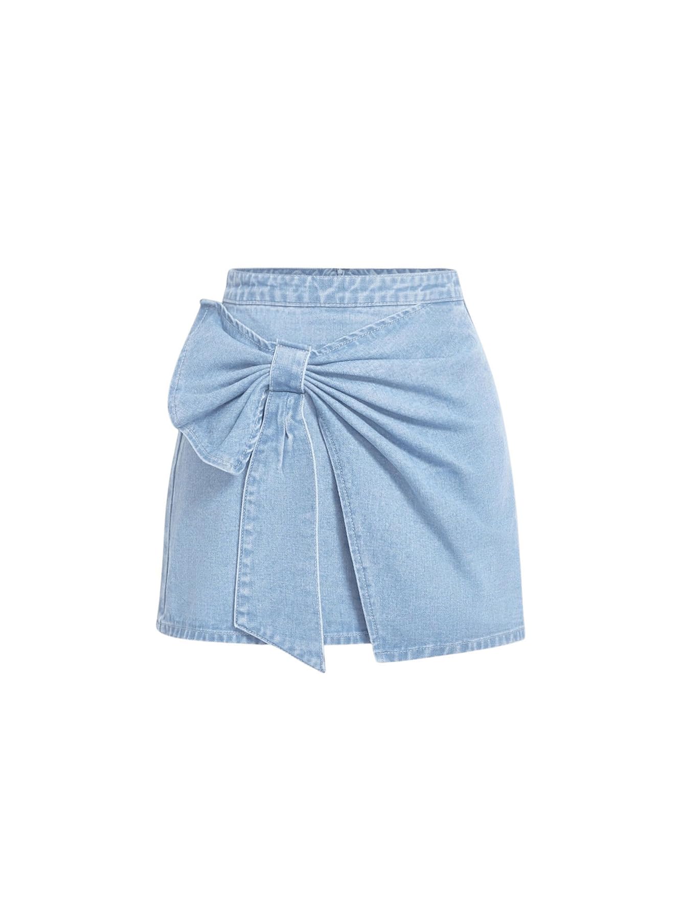 Women's High Waisted Big Bow Wrap Front Mini Bodycon Denim Skirts