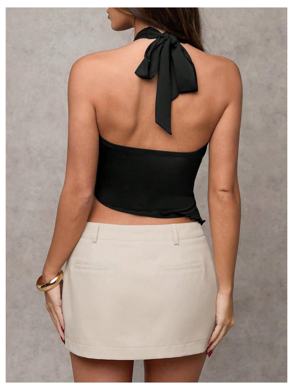 Women's Wrap V Neck Buckle Halter Top Ruched Asymmetrical Sleeveless Tops