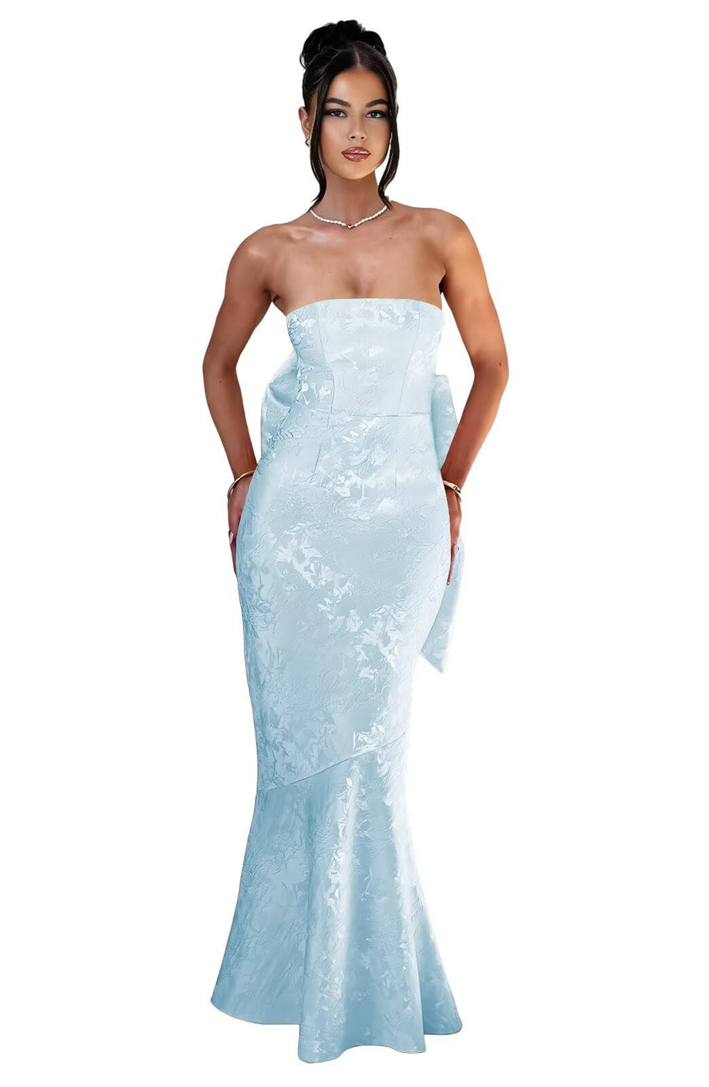 Strapless with Bow 3D Flower Mermaid Long Ball Gown Formal Dress