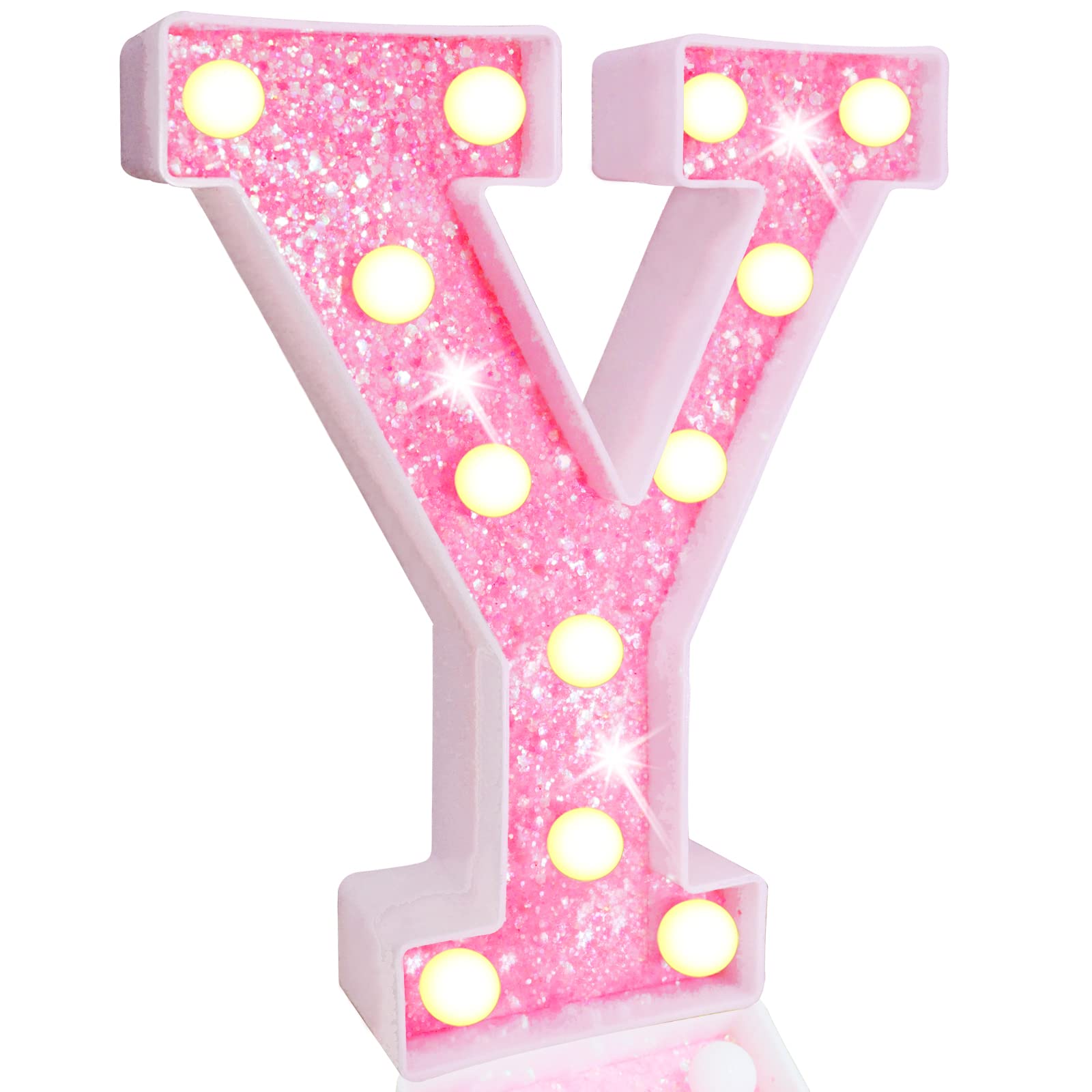 Pink LED Letters Glitter Alphabet LetterS & Numbers Sign Battery Powered