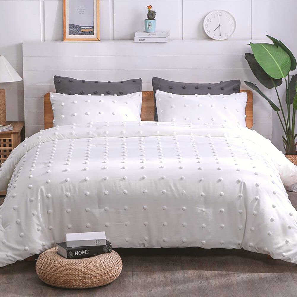 Comforter Set, 2 Pieces- Soft Cotton Lightweight Comforter with 1 Pillowcase, Chenille Dots All Season Down Alternative Comforter Set for Bedding