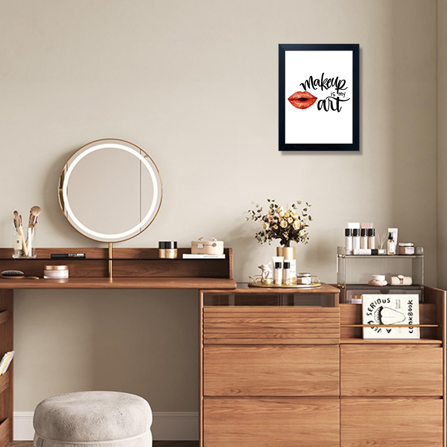 Pink Makeup Room Wall Art Fashion Canvas Wall Art Beauty Room Decor Art Pink Lips Canvas Artwork Trendy Girly Wall Art Women Bedroom Bathroom Decor Print