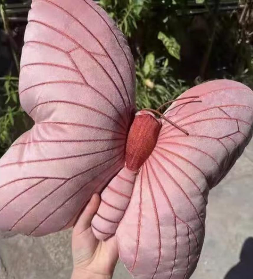 Butterfly Throw Pillow, Pink Butterfly-Shaped Glitter Velvet Stuffed Cushion Shiny Spring Decorative Animal Pillow for Couch Living Room Bed (11.8"x11.8")