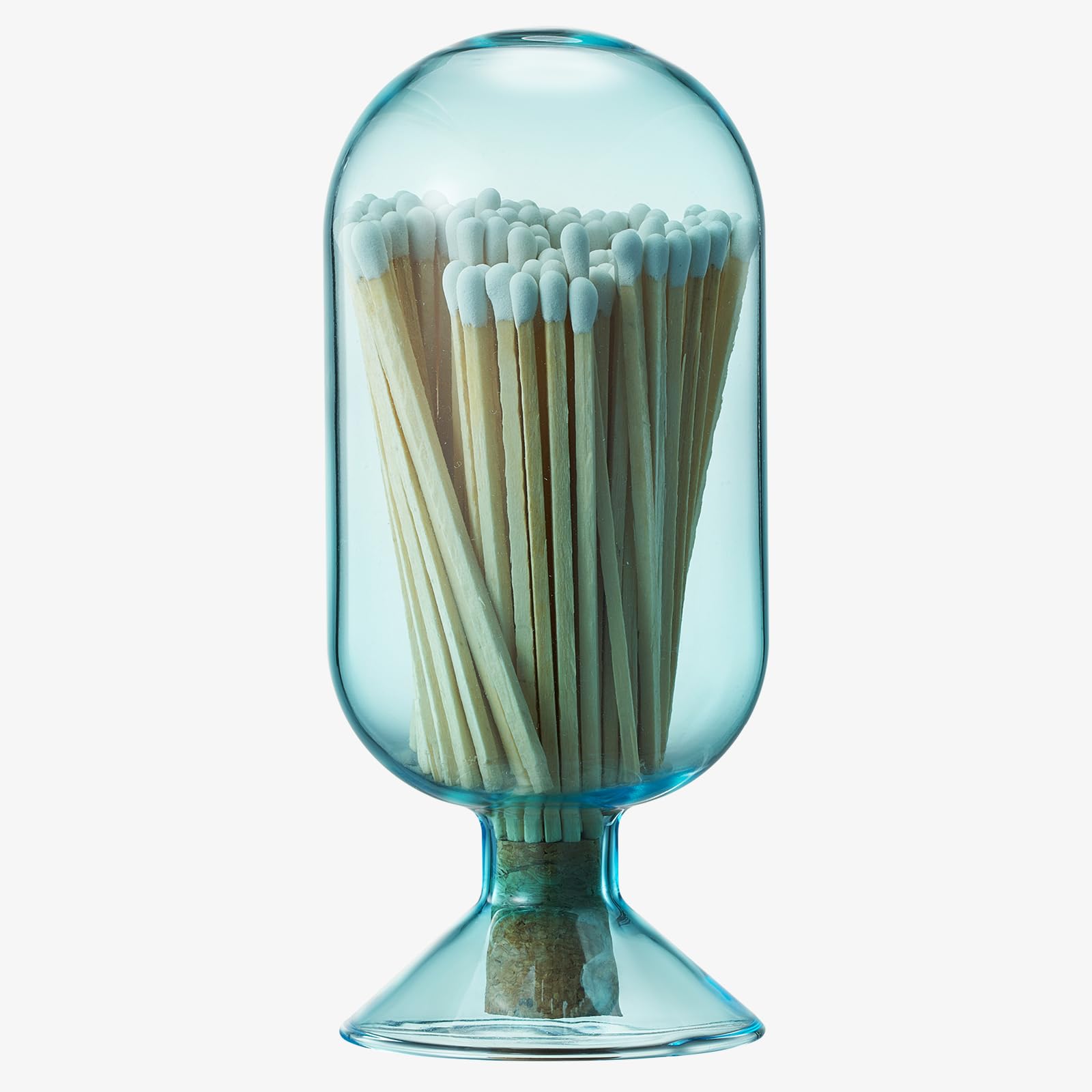 Includes 100 Match Sticks Glass Match Cloche with Striker - with Cork Stopper - 6.7" H X 3"