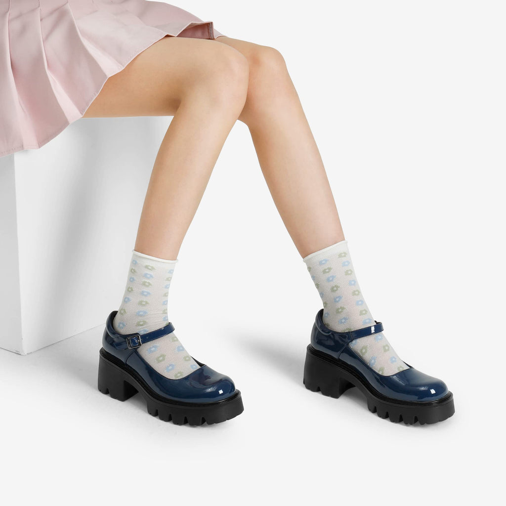 Women's Mary Janes Shoes -  Platform Dress Low Heel Chunky Pumps Round Toe Ankle Strap Pumps Shoes Oxfords