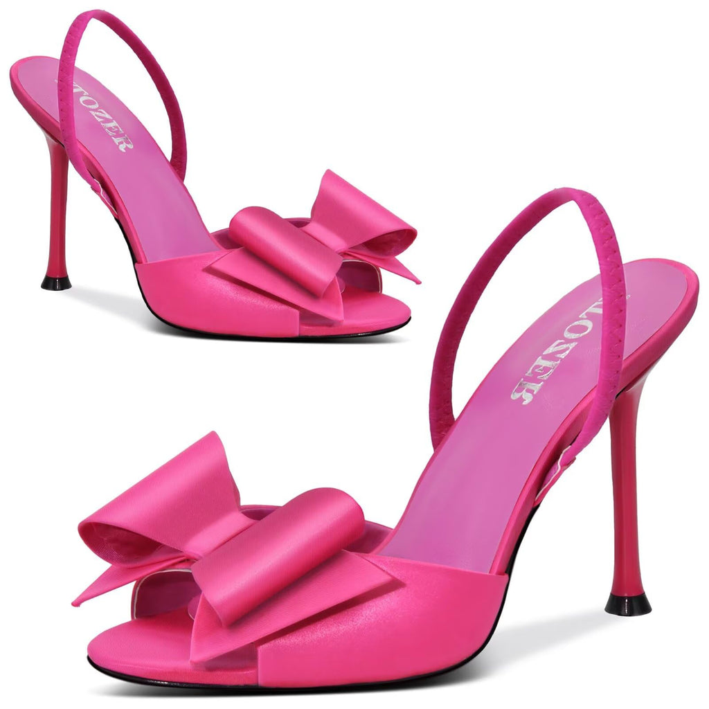Satin High Heels Slingback Open Toe Mules Sandals Bow Stiletto Sexy Heels Comfortable Party Shoes