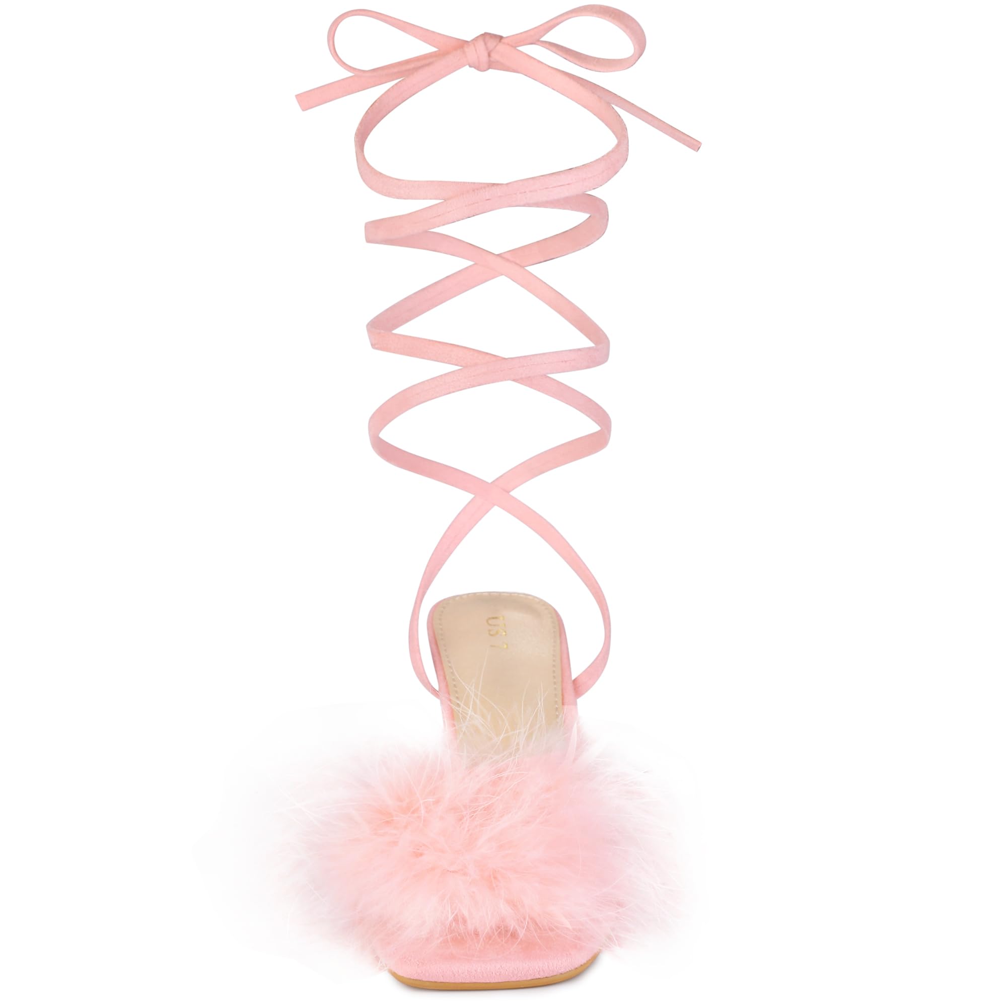 Women's Faux Fur Slingback Block Heels Lace Up Sandals