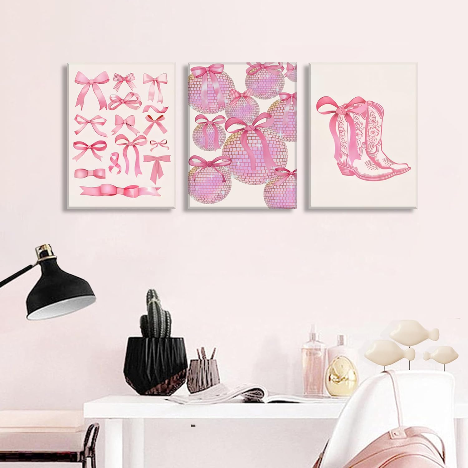 Trendy Blue Wall Art Set of 3, Preppy Navy Blue Wall Decor, Coquette Disco Lucky Me 8 Ball Poster Canvas Prints Aesthetic Pictures Room Dorm