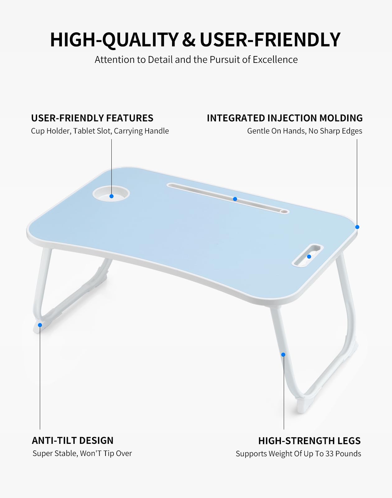 Portable Foldable Study Table, Laptop Stand With Cup Holder, Tablet Slot, And Lift Handle For Working