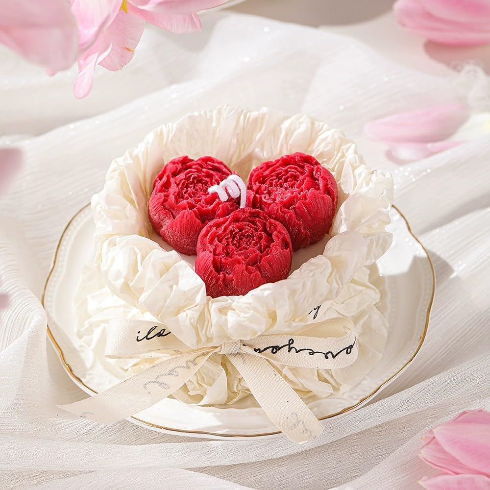 Handmade Floral Bouquet Candle, Scented Peony & Rose Shape, Gift for Women, Home Décor, Aromatherapy, Small (2.8"x2.4", 3 Flowers) & Large (3.6"x3", 5 Flowers)