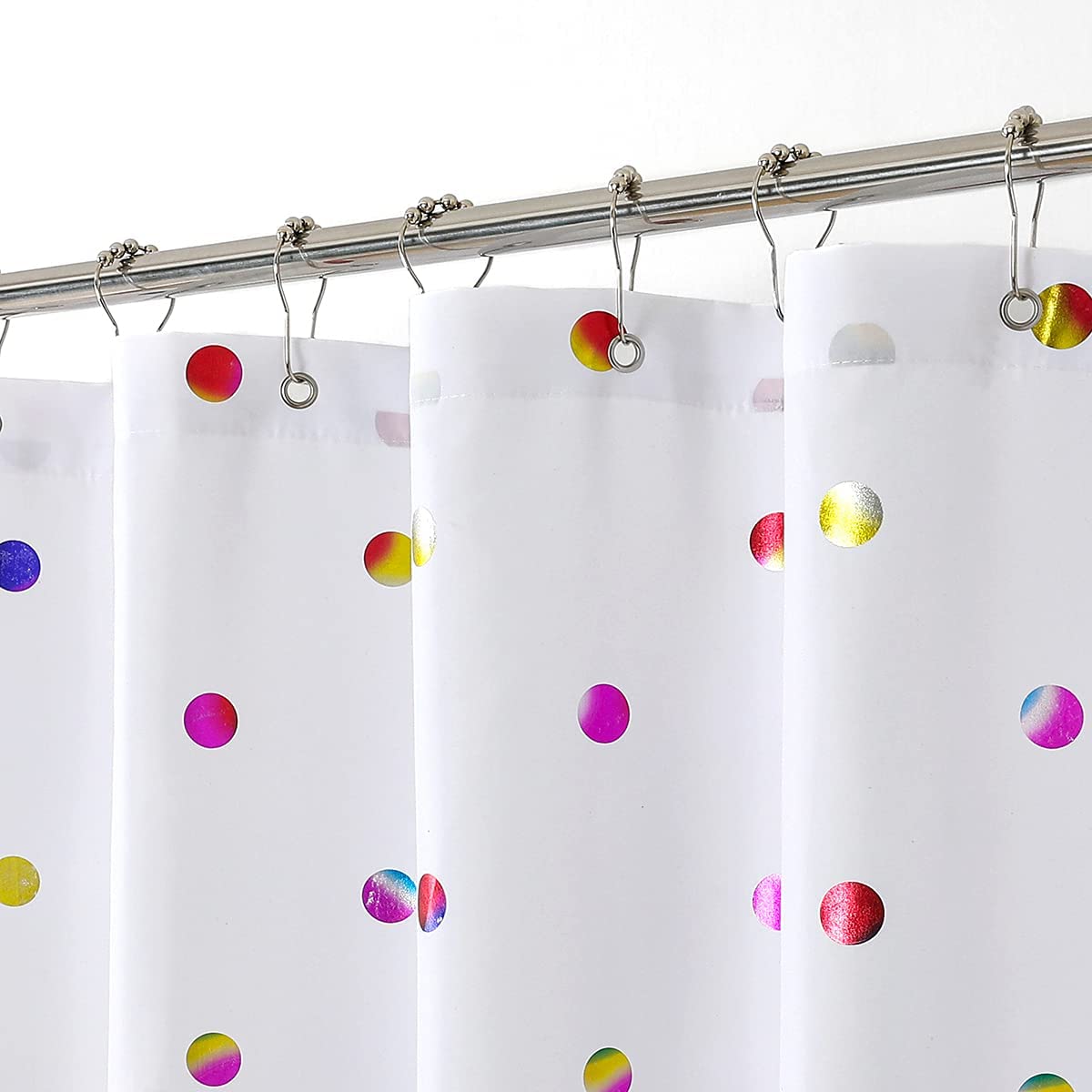Fabric Shower Curtains with 12 Hooks for Bathroom Metallic Polka Dot Curtains Waterproof Shower Curtains with Grommet for Washable Shower Curtain Sets