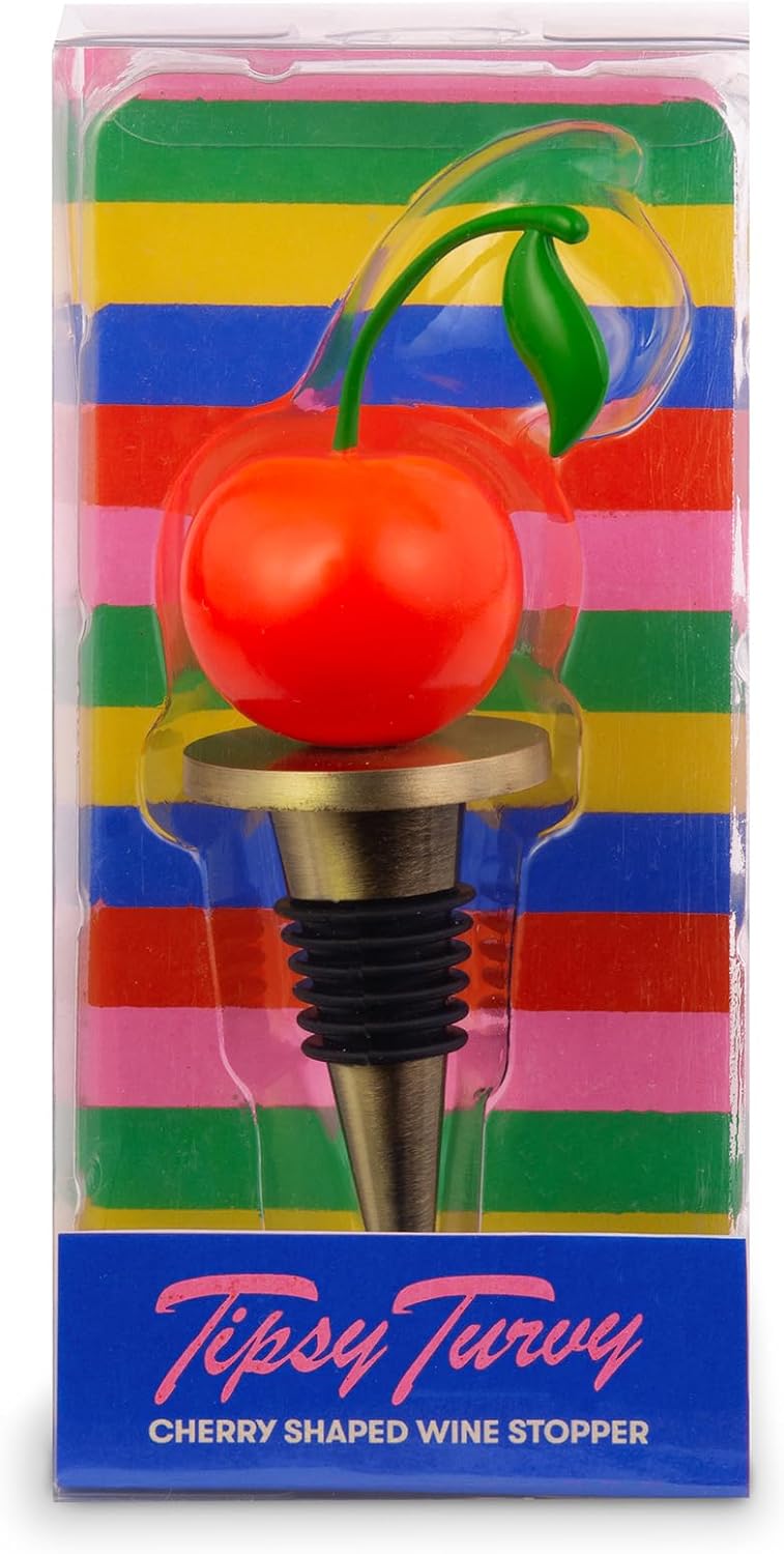 Cherry Wine Stopper, Novelty Bottle Cork for Wine or Champagne, Metal Wine Plug, Bar Tool and Home Decor, Cherry