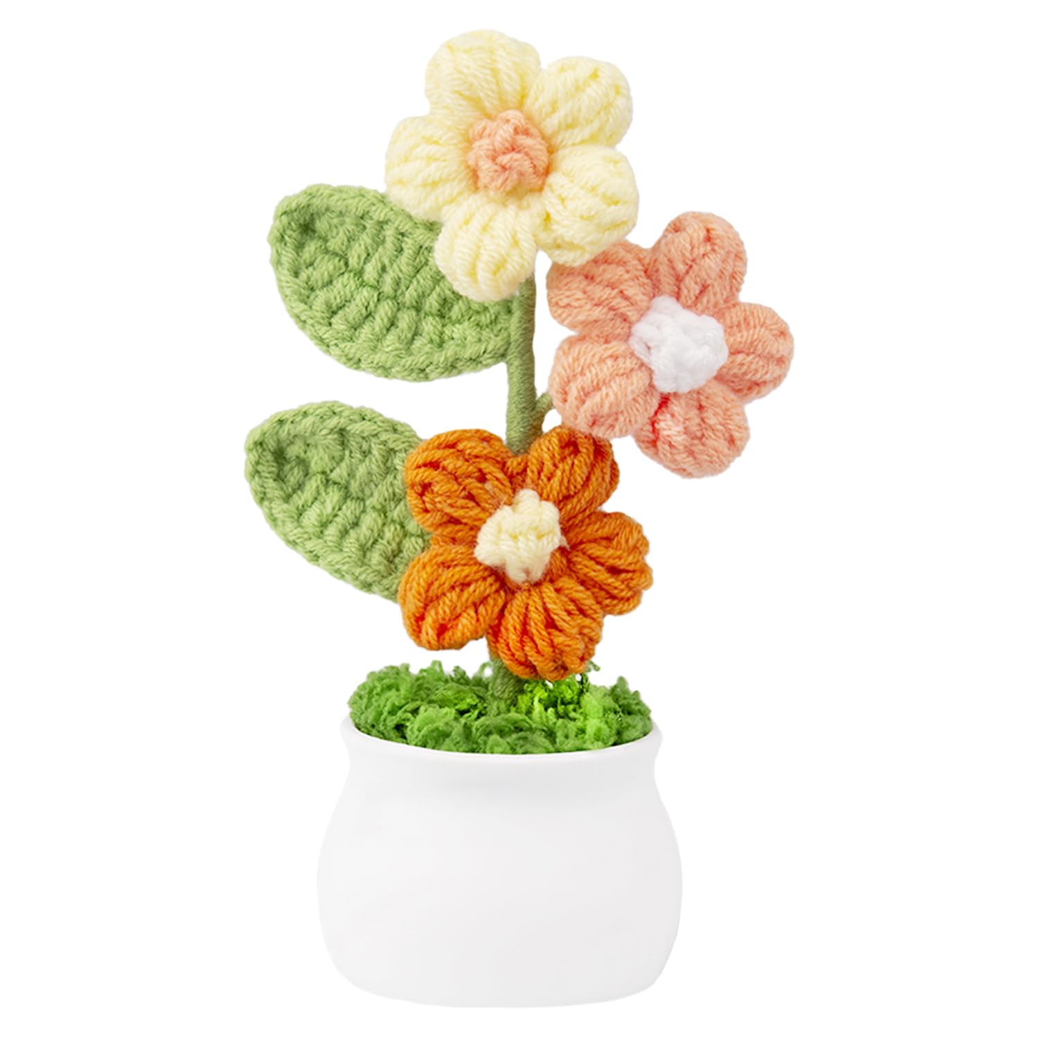 Knitting Crochet Puff Flowers Potted Plants, Gradient Colorful Flowers for Friends, Family and Lover, Handmade Flowers for Home Office Decoration