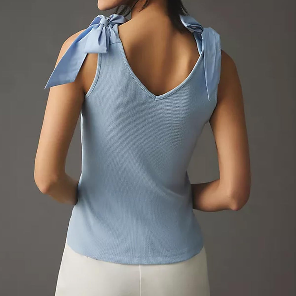 Women's Bow Tie Tank Tops V Neck Shoulder Strap Sleeveless Slim Fit Camisoles