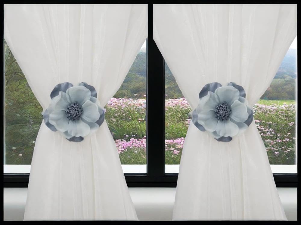 Elegant Pearl Magnetic Curtain Tieback with Handmade Flower Decorative Drapery Holdbacks Rope Holder